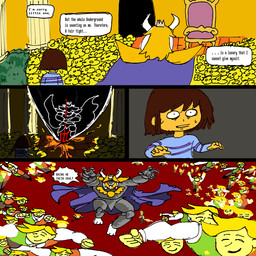 2_horns 4_panel_comic ambiguous_gender anthro armor biped blonde_hair bodily_fluids brown_hair chair clothed clothing crown dark_fountain detailed_background dialogue duo_focus fight floppy_ears flower fur furniture garden group hair headgear horn humor male melee_weapon plant polearm shocked speech_bubble sweat sweatdrop talking_to_another text throne trident weapon white_body white_fur white_horn wide_eyed yellow_body yellow_skin sebadoesntexist deltarune image_comics invincible_(image_comics) undertale undertale_(series) asgore_dreemurr flowery_(deltarune) frisk_(undertale) boss_monster_(undertale) bovid caprine elemental_creature flora_fauna flower_creature goat human mammal seven_flowers 1:1 2026 comic digital_drawing_(artwork) digital_media_(artwork) english_description english_text
