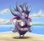 beach big_breasts biped breasts busty_feral cloud detailed_background female feral looking_at_viewer non-mammal_breasts nude outside sand seaside sky solo standing ole nintendo pokemon cephalopod coleoid decapodiform generation_6_pokemon malamar marine mollusk pokemon_(species) hi_res