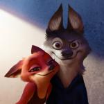 1:1 2016 anthro black_nose brown_eyes canid canine canis clothed clothing disney duo eyebrows eyelashes female fox front_view fur grey_body grey_fur half-closed_eyes hi_res looking_at_viewer male mammal narrowed_eyes orange_body orange_fur photorealism smile wayn_animation wolf zootopia
