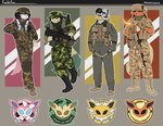 anthro armor backpack camo chapka clothing commando fur green_body green_fur group hat headgear headwear helmet insignia male military military_cap military_uniform orange_body orange_fur pilot pilot_helmet pilot_uniform pink_body pink_fur simple_background soldier uniform visor warrior weapon yellow_body yellow_fur kamilvankravv nintendo pokemon tank_man eeveelution flareon generation_1_pokemon generation_4_pokemon generation_6_pokemon jolteon leafeon pokemon_(species) sylveon hi_res