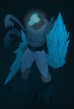 3_toes anthro barefoot biped bottomwear claws clothing feet fur ice male pants scarf shield solo standing toe_claws toes weapon dew_yukara canid canine mammal digital_media_(artwork) hi_res