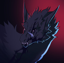 black_blood black_body black_fur blood blue_blood blue_eyes blue_lighting blue_tongue bodily_fluids colored_blood feral fur grey_body grey_fur licking pointy_ears red_background red_eyes red_lighting sharp_teeth silver_tongue simple_background solo teeth tongue unusual_blood unusual_bodily_fluids wulven wriithe mythology canid canine canis dragon hybrid mammal mythological_creature mythological_scalie scalie wolf bust_portrait hi_res portrait