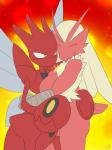 anthro blush bodily_fluids breasts duo eyes_closed female fire hug insect_wings male non-mammal_breasts nude red_body standing sweat wings redimplight nintendo pokemon arthropod avian bird blaziken generation_2_pokemon generation_3_pokemon pokemon_(species) scizor 2014 3:4 digital_media_(artwork) hi_res