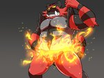 anthro black_body black_fur bulge fire fur humanoid_hands kemono male overweight overweight_anthro overweight_male red_body red_fur solo oogamikennta nintendo pokemon generation_7_pokemon incineroar pokemon_(species) 2016 4:3