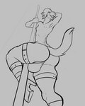 big_butt boots bulge butt clothing dancing femboy footwear high_heels legwear looking_at_viewer male pole pole_dancing shoes solo thigh_boots thigh_highs ritts angel_(angeltazdevil) dasyurid dasyuromorph mammal marsupial tasmanian_devil 4:5 monochrome