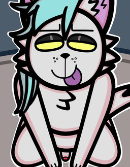 anthro blue_hair cockslap duo freckles fur genitals grey_body grey_fur hair humanoid_genitalia humanoid_penis male male/male penis slap yellow_eyes conditional_dnp mykendyke raaf_helder_(character) animated no_sound short_playtime webm