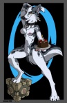 anthro aperture_logo birthday black_forest_cake breasts cake collar collar_only dessert female food genitals heart_symbol nipples nude pussy raised_arm solo tail the_cake ignigeno portal_(series) valve weighted_companion_cube canid canine canis domestic_dog inanimate_object mammal 2008