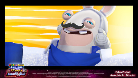 anthro black_facial_hair black_mustache blue_cravat blue_eyes buckteeth clapperboard clothed clothed_anthro clothed_male clothing curly_hair facial_hair fur gramophone green_clothing grey_hair hair light long_ears looking_at_viewer male male_anthro mustache narrowed_eyes no_eyebrows noseless open_mouth open_smile overweight overweight_anthro overweight_male simple_background smile smiling_at_viewer solo squint suit tan_eyelids teeth text white_body white_clothing white_fur white_suit yellow_background fabio_pochet mario_bros mario_plus_rabbids_kingdom_battle mario_plus_rabbids_sparks_of_hope nintendo raving_rabbids rayman_(series) ubisoft phantom_of_the_bwahpera ghost hybrid lagomorph mammal rabbid spirit 16:9 2023 4k absurd_res artist_name bust_portrait colored concept_art crossover digital_drawing_(artwork) digital_media_(artwork) english_description english_text hi_res lighting official_art portrait shaded widescreen