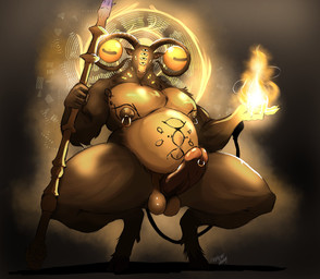anthro balls belly big_belly big_penis crouching erection fur genital_piercing genitals glans hooves horn humanoid_genitalia humanoid_penis male moobs multi_eye nipple_piercing nipple_ring nipples nude overweight penis penis_piercing piercing ring_piercing solo staff tail thick_thighs mapachadonny elden_ring elden_ring_nightreign fromsoftware libra_creature_of_night bovid caprine goat mammal hi_res