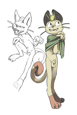 animal_genitalia anthro balls bottomless casual_nudity clothed clothing digitigrade dipstick_limbs dipstick_tail fangs fully_sheathed fur genitals male markings navel nude poncho sheath simple_background tail tail_markings tan_body tan_fur teeth whiskers white_background mindkog nintendo pokemon domestic_cat felid feline felis generation_1_pokemon mammal meowth pokemon_(species) colored hi_res multiple_images sketch