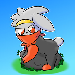 abdominal_bulge anthro belly big_belly kerchief multicolored_body onomatopoeia pushing_down rumbling_stomach simple_background small_tail soft_lighting solo sound_effects tail text toony toony_eyes two_tone_body vore jtay nintendo pokemon generation_8_pokemon lagomorph leporid mammal pokemon_(species) rabbit raboot 1:1 2025 hi_res