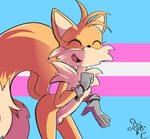 anthro bangs breast_tuft breasts cheek_tuft chest_tuft clothing crotch_tuft dipstick_tail eyelashes eyes_closed facial_tuft fangs featureless_breasts featureless_crotch fluffy fluffy_chest fluffy_tail fur gloves gynomorph handwear head_tuft intersex lgbt_pride light markings orange_body orange_fur pride_colors shadow smile solo tail tail_markings tan_body tan_fur teeth tongue transgender_pride_colors tuft white_body white_fur yellow_body yellow_fur jojo_hernandez sega sonic_the_hedgehog_(series) miles_prower canid canine fox mammal digital_media_(artwork) hi_res lighting signature trans_(lore) trans_woman_(lore)