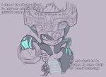 breasts featureless_breasts female grin hand_on_hip humanoid_pointy_ears not_furry one_eye_obstructed simple_background smile solo text bandlebro nintendo the_legend_of_zelda twilight_princess midna humanoid imp twili english_text hi_res sketch