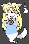 anthro blonde_hair blue_clothing blue_dress clothing death dress female fluffy fluffy_tail hair headdress hitodama red_eyes red_ribbon solo tail tenkan young young_anthro young_female unknown_artist futaba_channel akuma_gaoru canid canine canis ghost mammal spirit yurei