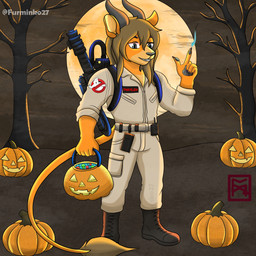 anthro clothing cosplay costume holidays male solo furminko27 ghostbusters halloween felid feline ghost mammal pantherine spirit tiger 1:1 absurd_res digital_media_(artwork) hi_res