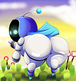 ambiguous_gender big_butt butt cape clothing gesture glistening glistening_body grass hand_gesture looking_at_viewer looking_back machine male male_humanoid not_furry outside plant pointing shortstack shortstack_male solo thick_thighs tepigfan101 astro_bot_(series) playstation sony_corporation sony_interactive_entertainment astro_(astro_bot) bot_(astro_bot) humanoid robot robot_humanoid 2023 absurd_res digital_media_(artwork) hi_res