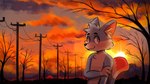 anthro blue_body blue_fur detailed_background dipstick_tail fluffy fur male markings pink_eyes pink_tail_tip solo sunset tail tail_markings alexumka zhadinax umkashka canid canine canis domestic_cat domestic_dog felid feline felis fox mammal 16:9 hi_res wallpaper widescreen