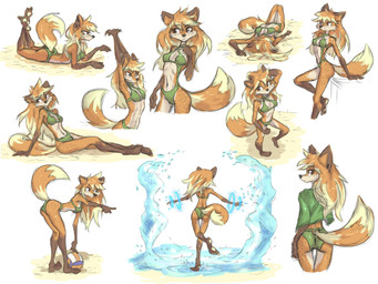 anthro arm_support ball barefoot beach_ball bikini bird's-eye_view black_nose blonde_hair breasts brown_eyes butt clothing countershading dipstick_tail ear_piercing eyebrow_through_hair eyebrows feet female freckles fur furgonomics gesture gloves_(marking) hair hand_gesture hands_above_head high-angle_view inflatable leaning leaning_forward leg_markings looking_at_viewer looking_back lying magic markings messy_hair multiple_poses navel on_front orange_body orange_fur orange_hair pawpads piercing plantigrade pointing pose raised_arms raised_leg shadow shirt simple_background sitting smile socks_(marking) soles solo standing swimwear tail tail_markings thigh_gap toes topwear translucent translucent_hair two-piece_swimsuit water white_background yellow_body yellow_fur yellow_pawpads tinygaypirate jinny_(tinygaypirate) canid canine fox mammal red_fox true_fox 4:3 absurd_res hi_res multiple_images
