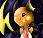 black_background blue_background clothing male semi-anthro simple_background solo thunderstorm hamham5 nintendo pokemon generation_1_pokemon pokemon_(species) raichu