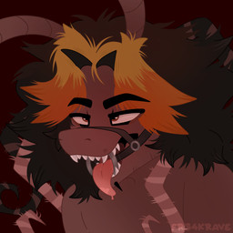 anthro bdsm black_hair bodily_fluids brown_body brown_eyes dreadlocks eye_roll fluffy gag gagged hair leaning male orange_hair piercing rave ring_gag saliva solo tongue fr34krave m1llipedez arthropod millipede myriapod 1:1 hi_res
