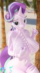 anthro anthrofied areola big_breasts biped breasts eyelashes female hair horn looking_at_viewer navel nipples nude outside palm_tree plant purple_body purple_hair solo thick_thighs tree pootanger_sfm friendship_is_magic hasbro my_little_pony mythology starlight_glimmer_(mlp) equid equine mammal mythological_creature mythological_equine unicorn 3d_(artwork) 4k 9:16 absurd_res digital_media_(artwork) hi_res