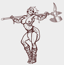 axe breasts clothing diaper ear_piercing eye_patch eyewear feces female halberd melee_weapon nipple_piercing nipples not_furry piercing polearm scatplay soiled_diaper soiling solo unclean_diaper used_diaper weapon wrappings unknown_artist humanoid orc source_request