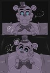2024 absurd_res animatronic anthro bear black_nose blue_eyes bow_tie caressing caressing_face caressing_head clothing cuddling dannabx_art disembodied_hand ear_piercing ellipsis fangs five_nights_at_freddy's five_nights_at_freddy's:_security_breach front_view glamrock_freddy glowing glowing_eyes half-closed_eyes hand_on_face hat headgear headwear hi_res looking_at_viewer machine makeup male mammal narrowed_eyes piercing question_mark robot scottgames signature size_difference solo speech_bubble steel_wool_studios teeth top_hat y/n