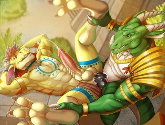 2_horns abs anal anal_orgasm anal_penetration anthro anthro_on_anthro anthro_penetrated anthro_penetrating anthro_penetrating_anthro balls biceps big_penis bodily_fluids claws cum cum_in_ass cum_inside duo eagle_position ejaculation erection feet from_behind_position from_front_position genital_fluids genitals gold_(metal) gold_jewelry green_body hair hands-free hands_behind_head holding_leg horn jewelry knot knotted_penis legs_up looking_at_another male male/male male_penetrated male_penetrating male_penetrating_male markings multicolored_body muscular orange_markings orgasm pecs penetration penile penile_penetration penis penis_in_ass sex short_hair simultaneous_orgasms snout spread_legs spreading striped_markings stripes teeth white_body yellow_body 1cassius1 mythology dragon mythological_creature mythological_scalie scalie wingless_dragon hi_res