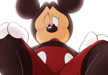 anthro black_body blush hands_on_knees hands_on_legs in_heat low-angle_view male moan solo view_between_legs mickeyryona disney mickey_mouse mammal mouse murid murine rodent digital_media_(artwork)