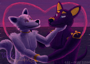 abs anthro black_body blue_eyes bracelet duo egyptian fur gold_(metal) gold_bracelet gold_jewelry golden_markings heart_symbol holding_arm holidays jewelry male male/male necklace pecs red_eyes sea tail water white_body violet_foxytosin adastra adastra_(series) echo_project valentine's_day cassius_(adastra) neferu_(adastra) anubian_jackal canid canine canis jackal mammal wolf 2026 dated digital_media_(artwork) hi_res krita_(artwork) signature