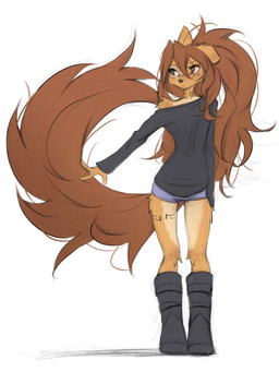 anthro biped bottomwear breasts clothed clothed_anthro clothed_female clothing countershade_torso countershading female fingers front_view fully_clothed fully_clothed_anthro fully_clothed_female fur hair simple_background solo standing tail tattoo topwear tinygaypirate apogee_(tinygaypirate) canid canine canis domestic_dog mammal 2026 3:4 digital_drawing_(artwork) digital_media_(artwork) hi_res