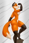 anthro athletic athletic_female biceps breasts butt female fur hair looking_at_viewer muscular nipples nude pose simple_background smile solo thick_thighs toned_female blackbetty julie_brooks canid canine fox mammal 2:3 hi_res