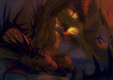 animal_genitalia anus brown_body brown_scales claws erection feral finger_claws genital_slit genitals glowing long_penis looking_at_viewer penis red_eyes scales snout solo toe_claws velannal mythology dragon mythological_creature mythological_scalie scalie 2025 shaded watermark