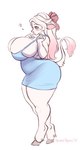 accessory anthro big_breasts big_butt blue_clothing blue_eyes blue_topwear blush bow_ribbon breasts butt clothed clothing female fur hair hair_accessory hair_bow hair_ribbon huge_breasts huge_butt huge_hips huge_thighs multicolored_hair no_pupils open_mouth pink_hair pink_nose ribbons side_view simple_background solo standing tail tail_tuft thick_thighs tight_clothing topwear tuft two_tone_hair white_background white_body white_fur white_hair wide_hips tiggybloom bovid bovine cattle mammal 2021 dated full-length_portrait portrait