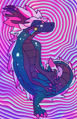 abstract_background anthro antlers blue_body claws empty_eyes finger_claws grey_antlers grey_body horn long_neck male male_anthro mane nude pink_claws slim_anthro slim_male solo tail tail_tuft toe_claws tuft white_mane hardscales mythology dragon mythological_creature mythological_scalie scalie hi_res
