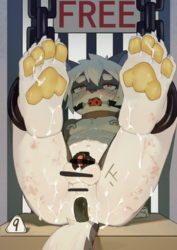 4_toes after_anal anal anthro anus ball_gag balls bdsm bent_legs black_chastity_cage blush blush_lines bodily_fluids bruised butt buttplug censored_genitalia censored_penis chain chained_cuffs chastity_cage chastity_cage_only chastity_device chastity_device_only cjk_tally_marks collar cuff_(restraint) cum cum_covered cum_from_ass cum_in_ass cum_inside cum_on_belly cum_on_body cum_on_butt cum_on_chest embarrassed eye_roll feet flaccid gag gagged genital_fluids genitals half-closed_eyes hands_on_ground heart_eyes heart_symbol humanoid_genitalia humanoid_penis leaking_cum legs_up male messy narrowed_eyes nipple_piercing nipple_ring nipples nude on_display pawpads penetration penis piercing plug_(sex_toy) presenting presenting_anus public public_use restrained_arms restrained_legs restraints ring_piercing sex_toy shackles shota slave solo tail tally_marks toes vibrator wearing_chastity_cage wearing_chastity_device young young_anthro toye2004 canid canine canis domestic_dog mammal 2023 censored hi_res