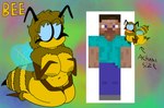 antennae_(anatomy) anthro arm_tuft arthropod_abdomen belly belly_rolls big_breasts big_eyes blush breasts chest_tuft duo female fluffy flying hair insect_wings messy_hair mouthless navel nipples pubes simple_background size_difference solo stinger thick_thighs tuft wings crazy_8_animations microsoft minecraft mojang xbox_game_studios steve_(minecraft) arthropod bee bee_(minecraft) human humanoid hymenopteran insect mammal