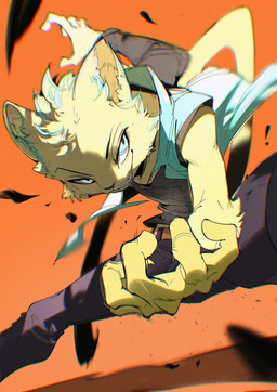 5_fingers anthro belt biped black_clothing black_shirt black_topwear bottomwear closed_smile clothed clothed_anthro clothed_male clothing fingers foreshortening front_view fully_clothed fully_clothed_anthro fully_clothed_male fur inner_ear_fluff jacket looking_aside male motion_lines mouth_closed open_clothing open_jacket open_topwear orange_background pants pose pupils purple_bottomwear purple_clothing purple_pants ringed_iris shirt simple_background sleeveless_jacket sleeveless_shirt slit_pupils smile snout solo tail teal_body teal_clothing teal_eyes teal_fur teal_jacket teal_topwear teeth teeth_showing thin_eyebrows topwear tuft white_sclera yellow_body yellow_fur yellow_inner_ear yellow_inner_ear_fluff chiayeeee felid mammal 2026 chromatic_aberration digital_drawing_(artwork) digital_media_(artwork) portrait three-quarter_portrait
