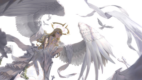 ambiguous_feral ambiguous_gender backlighting blonde_hair blue_eyes christian_cross christian_symbol clothed clothed_female clothed_humanoid clothing cross dress feathered_wings feathers female female_humanoid feral flying group hair halo light low-angle_view religion religious_symbol silhouette simple_background tombstone white_background white_body white_clothing white_dress white_feathers white_wings wings teasmacker christianity angel avian bird columbid dove humanoid winged_humanoid 2022 hi_res lighting