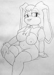 anthro big_breasts breasts clothing female floppy_ears legwear lop_ears mostly_nude nipples sitting solo thick_thighs thigh_highs perrox sega sonic_the_hedgehog_(series) vanilla_the_rabbit lagomorph leporid mammal rabbit 2024 absurd_res hi_res monochrome traditional_media_(artwork)