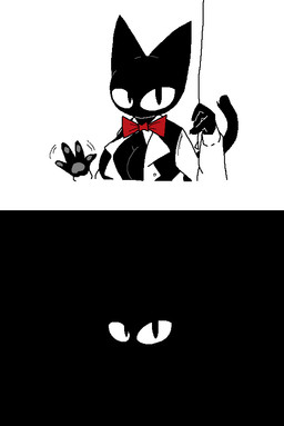 accessory anthro big_breasts biped black_body black_clothing black_fur black_tail black_topwear black_vest breasts cleavage clothed clothing collared_shirt dark_room dress_shirt female fingers fur gesture light_switch lights_off long_sleeves looking_at_viewer mouthless necktie pawpads pupils red_necktie shirt simple_background solo tail topwear uniform vest waving white_clothing white_shirt white_topwear white_undershirt sabgong vingo_(sabgong) domestic_cat felid feline felis mammal 2026
