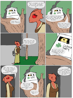 anthro border clothing clubhouse female fingers group male male_anthro orange_sclera plant pupils red_body red_sclera tail text tree trio white_border yellow_body skeletronic bethesda_game_studios microsoft nickelodeon oblivion prequel_adventure spongebob_squarepants the_elder_scrolls xbox_game_studios carl_(skeletronic) jerry_(skeletronic) quill-weave argonian mammal murid murine rat rodent scalie unidentified_species 2024 comic digital_drawing_(artwork) digital_media_(artwork) english_text flat_colors