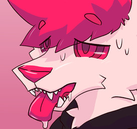 anthro bodily_fluids breath crazy_eyes dazed drooling male panting saliva solo sweat caster_wolfo canid canine canis mammal wolf headshot_portrait portrait