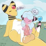 1:1 2023 2_horns absurd_res ambient_pokemon ambiguous_gender ampharos animal_noises anthro balls being_watched big_balls big_penis biped black_body black_skin bleating blue_body blue_skin bodily_fluids bovid caprine cum cum_explosion cum_from_mouth cum_in_mouth cum_inside cum_on_balls cum_on_face cum_on_penis detailed_background dialogue duo_focus erection evolutionary_family eyes_closed featureless_feet featureless_hands feet fellatio fence feral flaaffy forehead_gem fur gem generation_2_pokemon genital_fluids genitals grass group heart_symbol hi_res horn looking_at_another male male/ambiguous mammal mareep markings nintendo open_mouth oral penile penis penis_in_mouth pink_body pink_skin plant pokemon pokemon_(species) quadruped sex signature sky spicykiwi striped_body striped_markings striped_neck striped_tail stripes tail tail_markings tailbutt tan_body tan_fur thought_bubble white_body white_fur white_skin wool_(fur) yellow_body yellow_skin