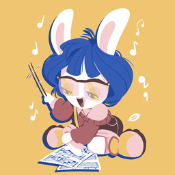 anthro bangs baton bent_arm black_eyes blue_hair bottomwear brown_bottomwear brown_clothing brown_eyewear brown_glasses brown_shorts brown_sweater brown_topwear clothing drop_shadow eyewear female footwear fur glasses hair half-closed_eyes holding_baton long_ears mitten_hands motion_lines musical_note musical_symbol narrowed_eyes noseless open_mouth open_smile red_tongue sheet_music shoes shorts simple_background singing sitting smile solo sweater symbol tan_clothing tan_dress_shirt tan_footwear tan_inner_ear tan_shoes tan_socks tongue topwear white_body white_fur yellow_background raygirl mario_plus_rabbids_sparks_of_hope raving_rabbids rayman_(series) ubisoft allegra_(mario_plus_rabbids) lagomorph mammal rabbid 1:1 digital_drawing_(artwork) digital_media_(artwork) english_description full-length_portrait hi_res lineless portrait shaded simple_shading