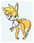 2_tails 4_fingers anthro big_breasts blonde_hair border breasts crossgender fangs female fingers fur hair males_"tailsko"_plowher multi_tail nipples nude seductive simple_background smile solo tail teeth toony white_body white_border white_fur wolito sega sonic_the_hedgehog_(series) miles_prower canid canine fox mammal 4:5 hi_res