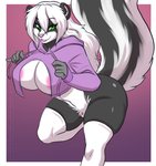 anthro areola big_breasts bottomless breasts clothed clothing female green_eyes hoodie legwear pubes solo thigh_highs topwear lavenderpandy theblackrook mammal mephitid skunk absurd_res hi_res