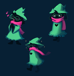 ^_^ anthro black_body black_fur blush blush_stickers clothed clothing eyes_closed eyewear fur glasses hat headgear headwear heart_symbol male musical_note musical_symbol scarf simple_background smile solo standing symbol pheloniblazyk deltarune undertale_(series) ralsei bovid caprine darkner goat mammal 2019 absurd_res digital_media_(artwork) hi_res