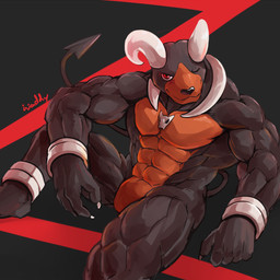 abs anthro anthrofied biceps big_muscles claws fur male muscular muscular_anthro muscular_male one_eye_closed pecs pokemorph simple_background solo wink waddledox nintendo pokemon generation_2_pokemon houndoom mammal pokemon_(species) 1:1 2018 hi_res