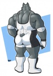 anthro biceps big_muscles biped boots butt clothing fingerless_gloves footwear fur gloves handwear male muscular muscular_anthro muscular_male pose shoes simple_background solo standing wrestler wrestling_singlet houndgrey hound_(character) canid canine canis domestic_dog great_dane mammal mastiff molosser 2013